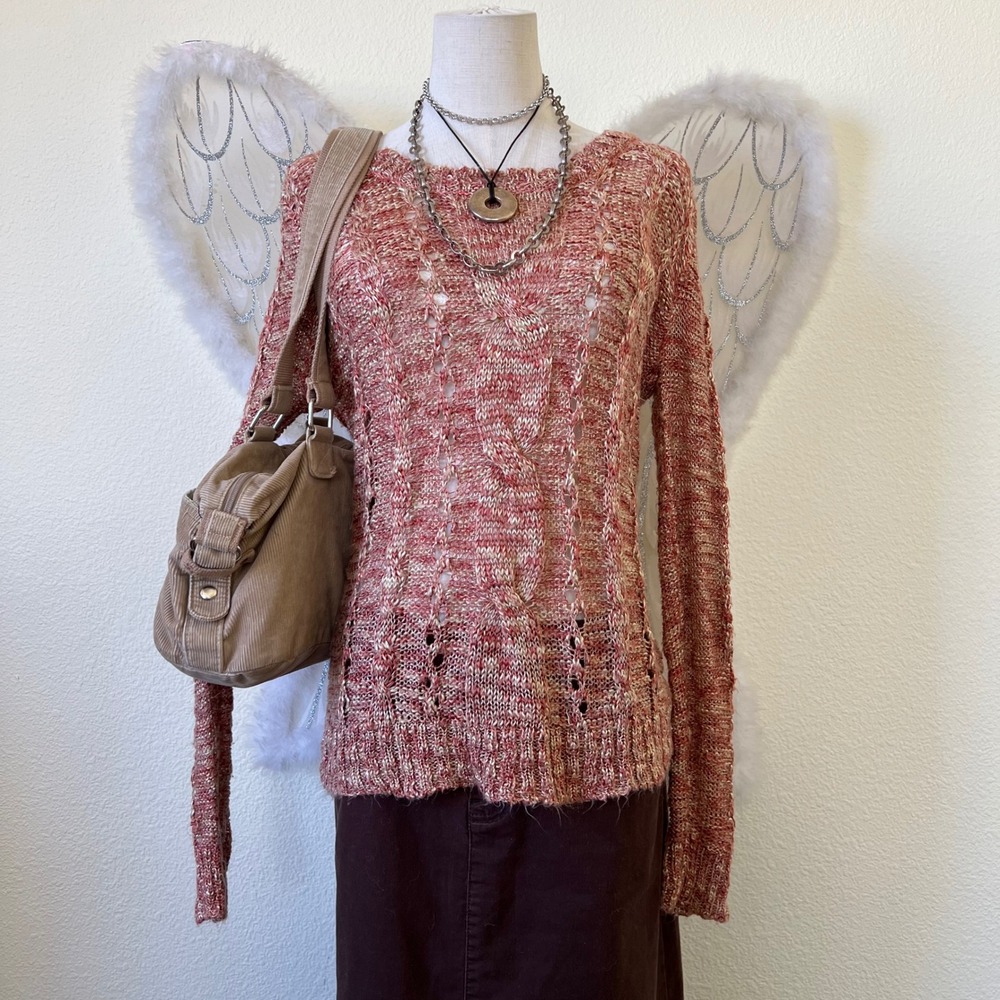 Whimsy Twee Boho Grunge‎ Knit Sweater Distressed Layering Cable Knit 2000s Girly